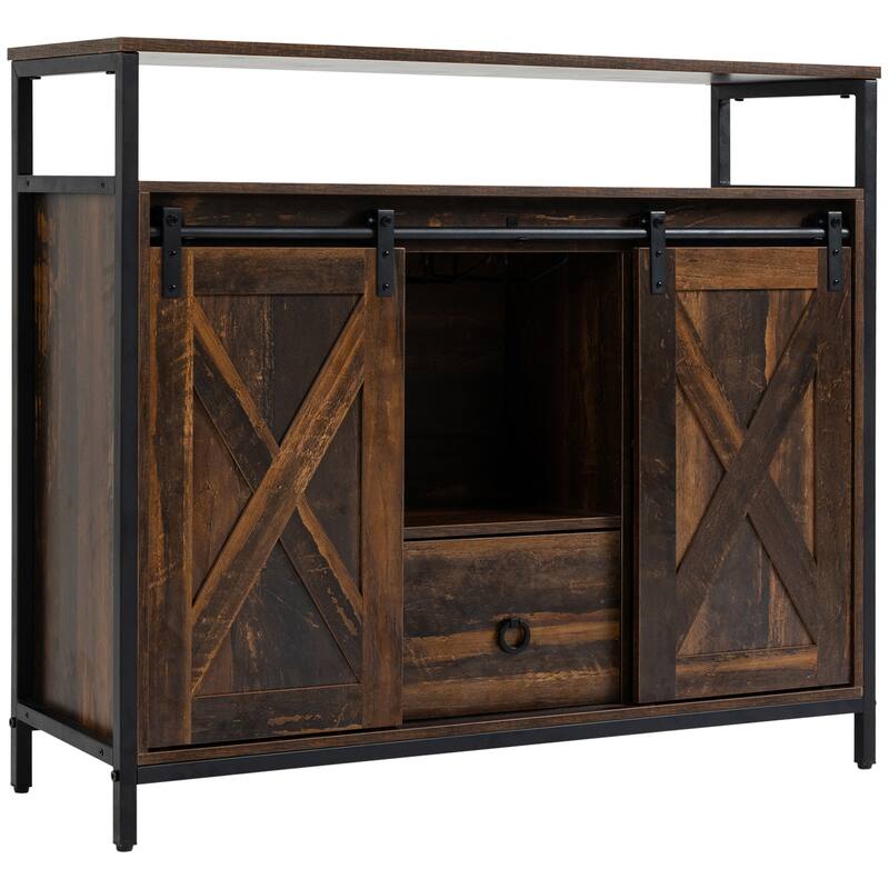 Sideboard Buffet Cabinet, Kitchen Cabinet with Sliding Barn Doors, Coffee Bar Cabinet with Adjustable Shelves