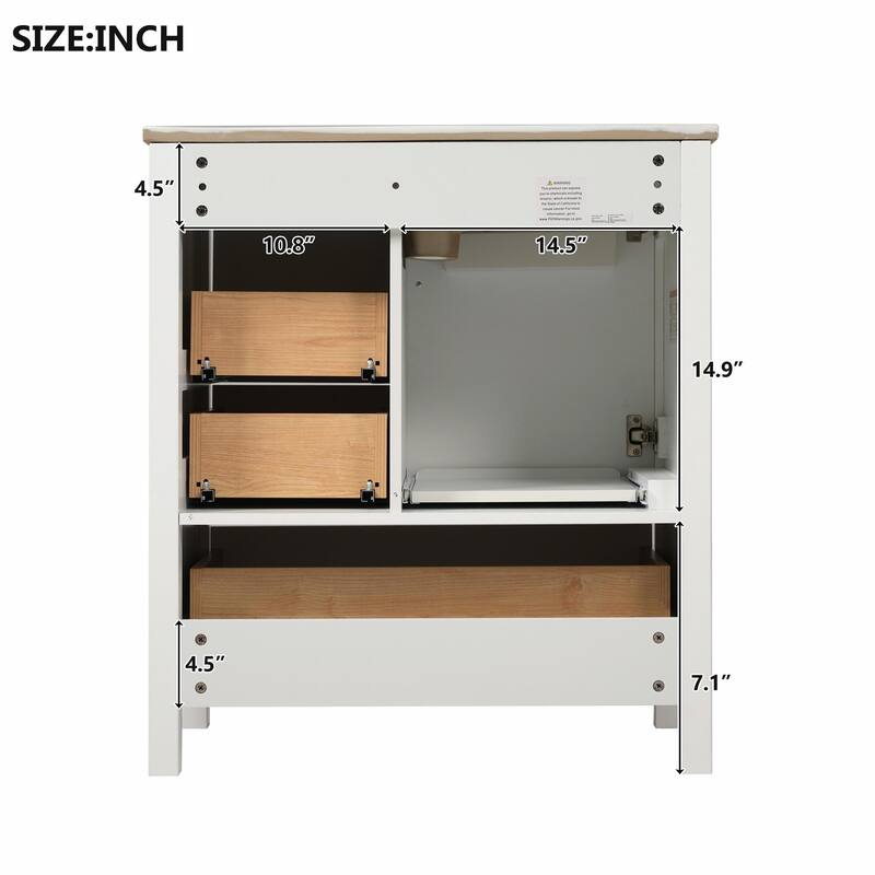 30" Bathroom Vanity with Sink Combo, Storage Cabinet with 3 Soft-Close Drawers and Removable Tray