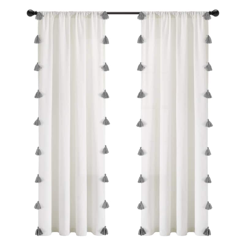 Lush Decor Boho Faux Linen Tassel Window Curtain Panel (Single Panel)
