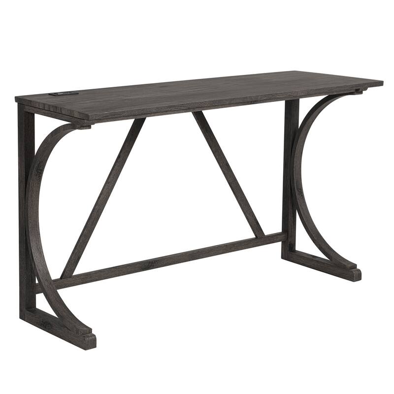 4-Piece Bar Table Set with Power Outlet, Bar Table Set with 3 Padded Stools for Living Room, Dining Room, Game Room, Dark Gray