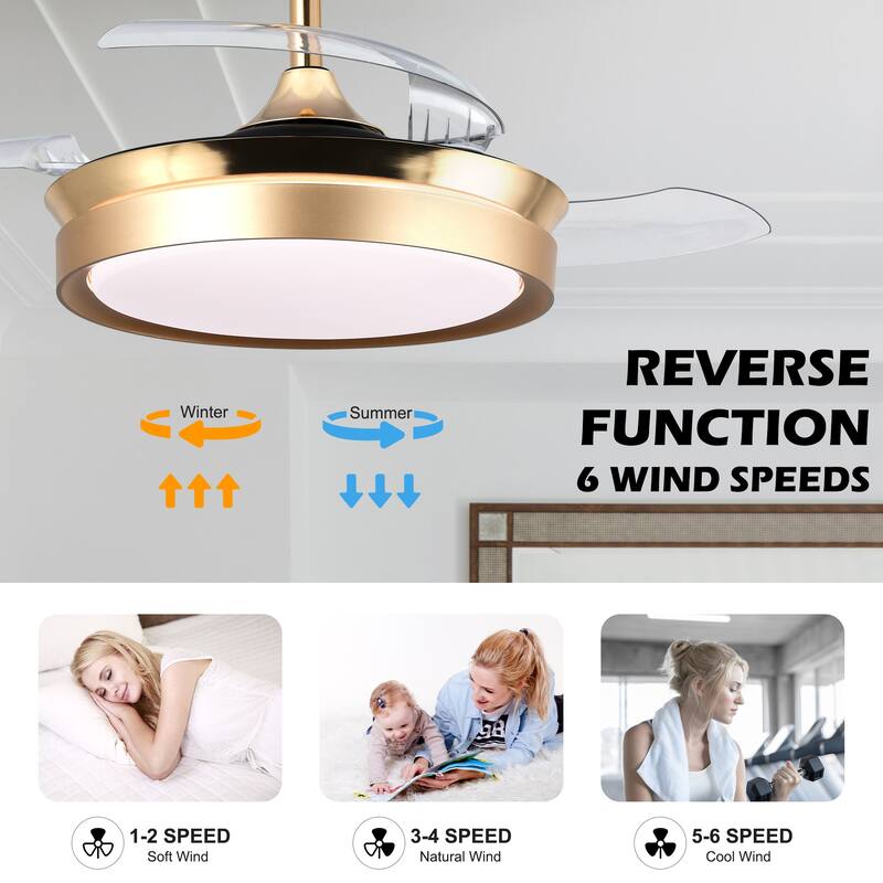 Oaks Aura Modern 36in. LED Light Memory Retractable Ceiling Fan with Light, 6-Speed,Dc Motor Technology, Remote Control