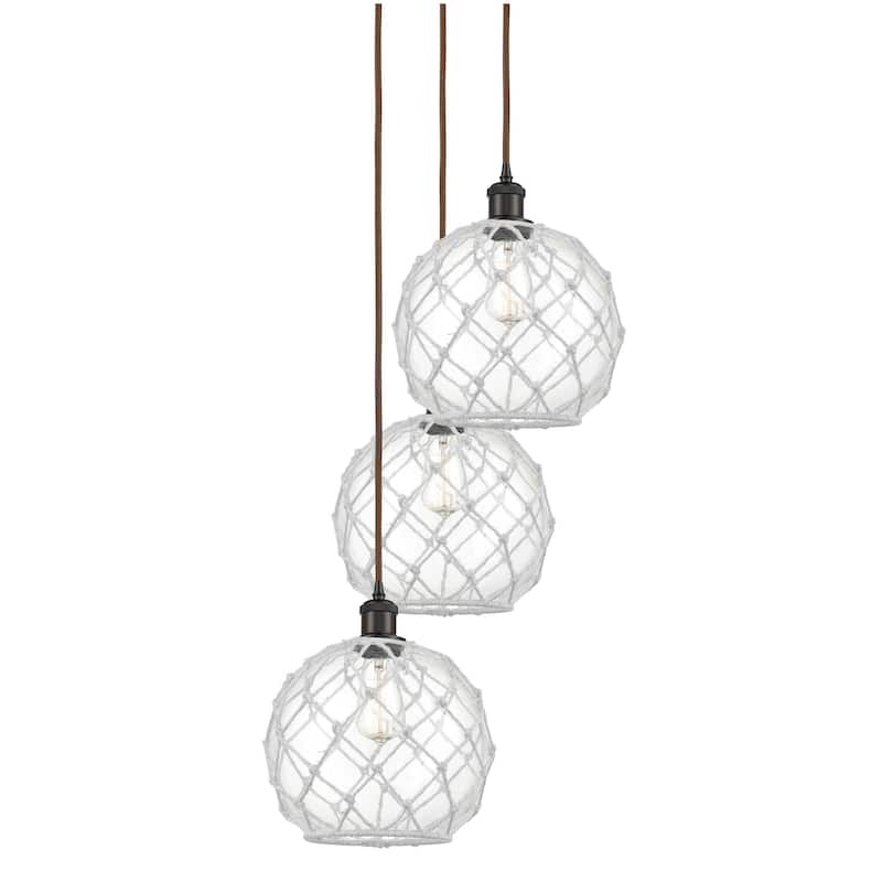 Innovations Lighting 113B-3P-37-17 Farmhouse Rope Pendant Farmhouse - Oil Rubbed Bronze / Clear Glass with White Rope