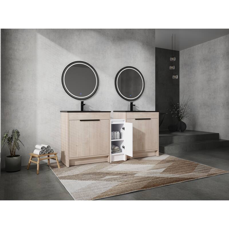 72" Freestanding Bathroom Vanity Set with Adjustable Storage Cabinets, Black Ceramic Sink