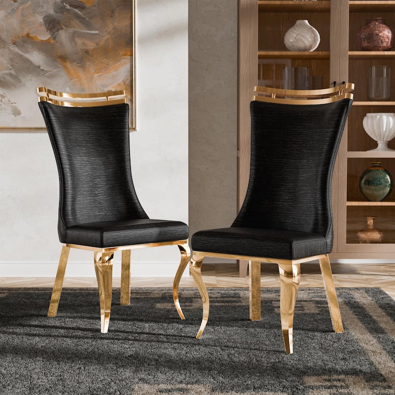 Furniture of America Thaddeus Glam Stainless Steel Upholstered Dining Side Chair (Set of 2) - Black & Gold
