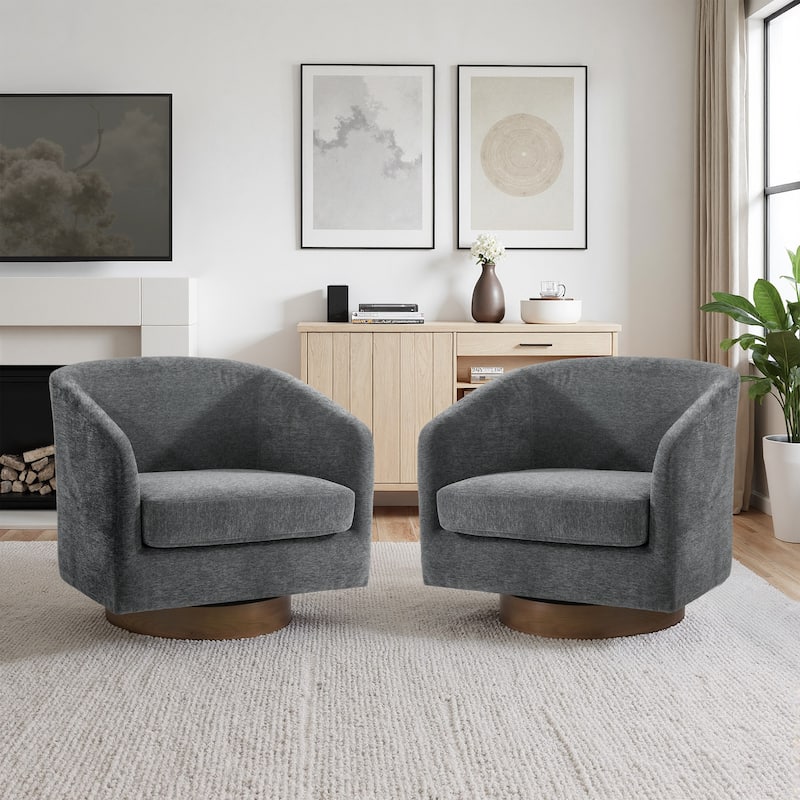 2 Set Modern Wide Round Swivel Accent Barrel Chairs
