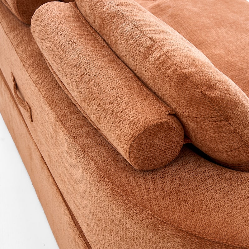 Modern Floor Sofa With 2 Pillows,Convertible Corduroy Fabric Foam-Filled Sleeper Sofa Bed