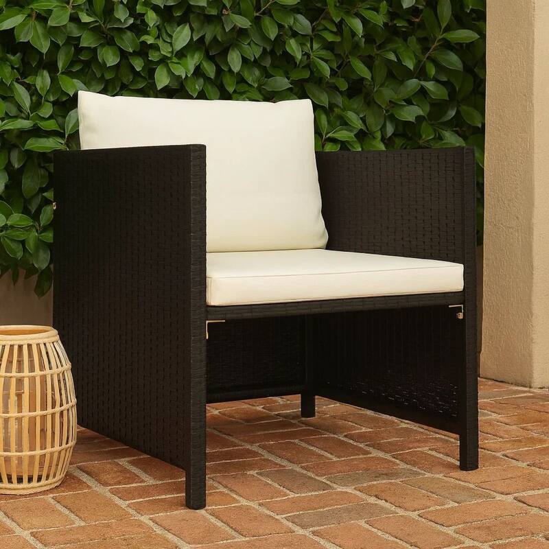 Outdoor Accent Chair, Smooth Textured, Armed Design, Gray Poly Rattan