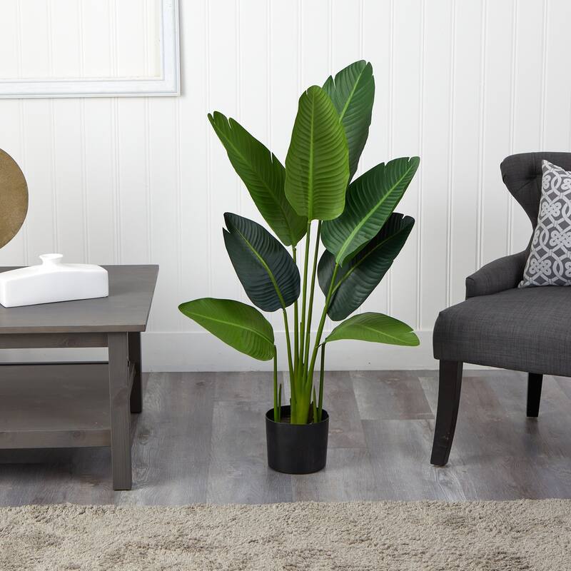 Artificial Palm Tree 4ft - Indoor Tropical Decor - Realistic Travelers Palm Plant for Home Office - 4ft.