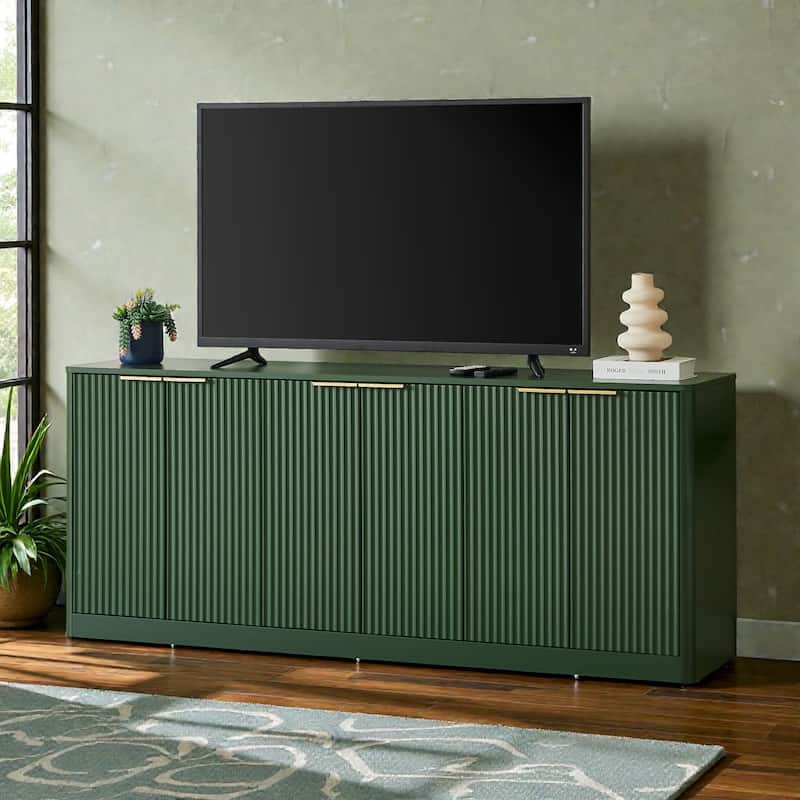 67 Inch Modern Wavy Sideboard Cabinet, 6 Door Curved Storage Console with Wood Grain Top for Living Room