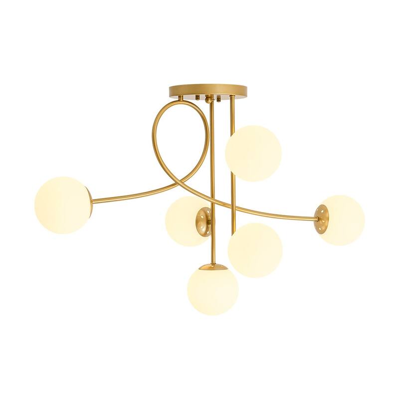 Modern 6-Light Milky Glass Globe Sputnik Semi Flush Mount