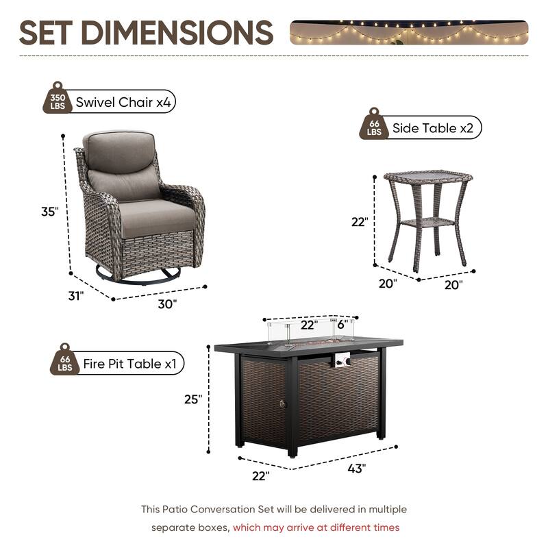 Pocassy 43" Fire Pit Table with Outdoor Swivel Chair Set