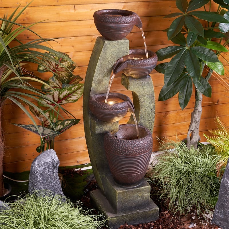 40in H Outdoor Water Fountain with Lights Garden Waterfall Fountains