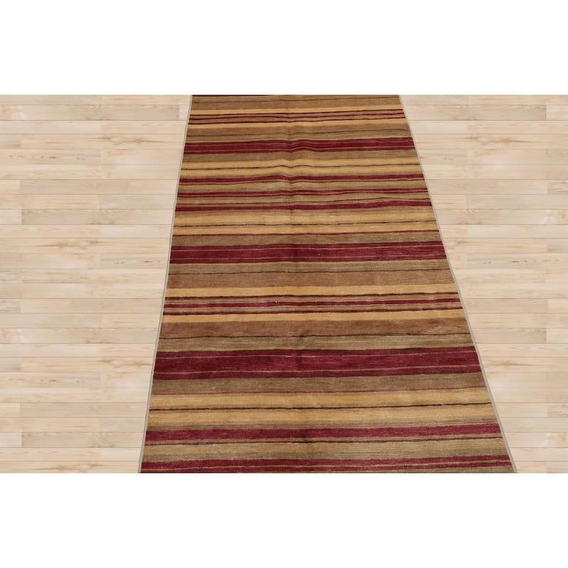 Multi Size Rust Hand Knotted Wool Runner Stripes Tibetan Area Rug