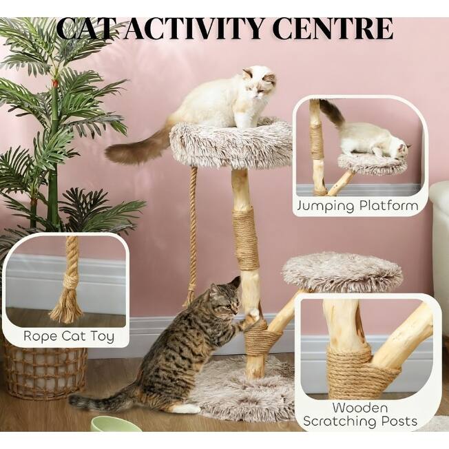 Cat Tree,Cat Tree for Indoor Cats with Wooden Scratching Posts Soft and plush while featuring double cushions
