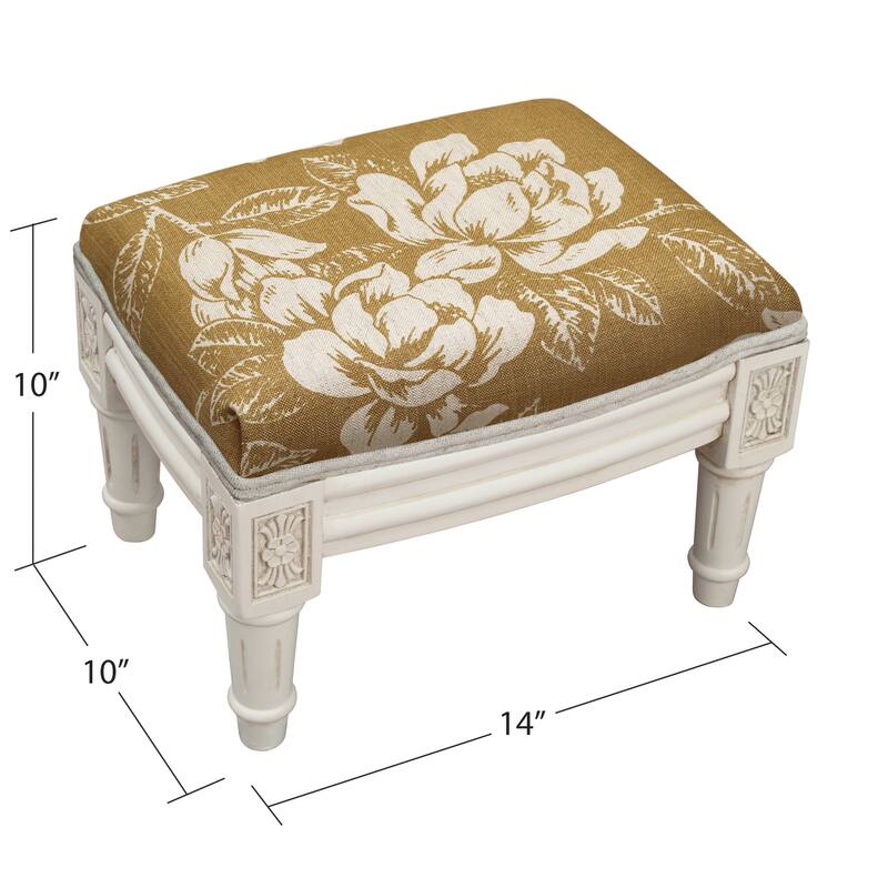 Tan Magnolia Footstool with antique white finish