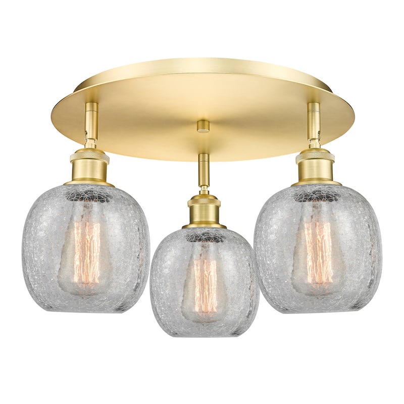 Innovations Lighting Belfast - 3 Light 18" Flush Mount - Satin Gold/Clear Crackle