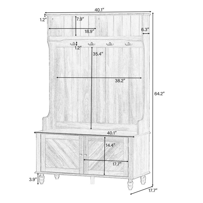 40'' Entryway Bench 3-in-1 Design with 4 Hooks, Coat Hanger and Storage Bench