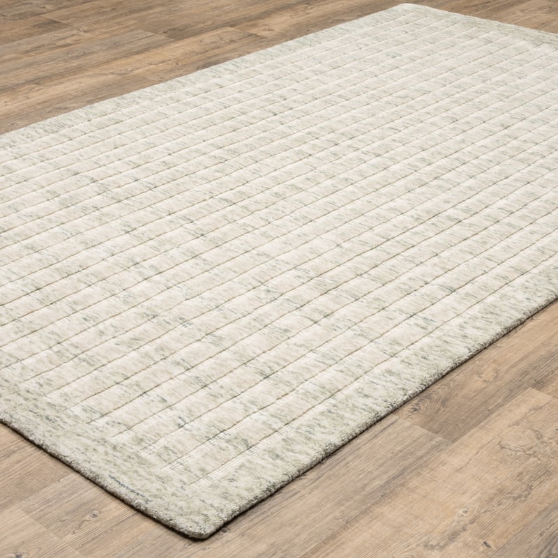 Thalia Scandinavian Textured Stripes Beige/ Sage PET Yarn Area Rug