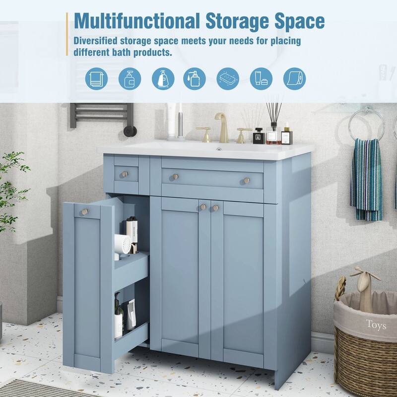 Single Sink 30" Bathroom Vanity with Combo Cabinet and Storage