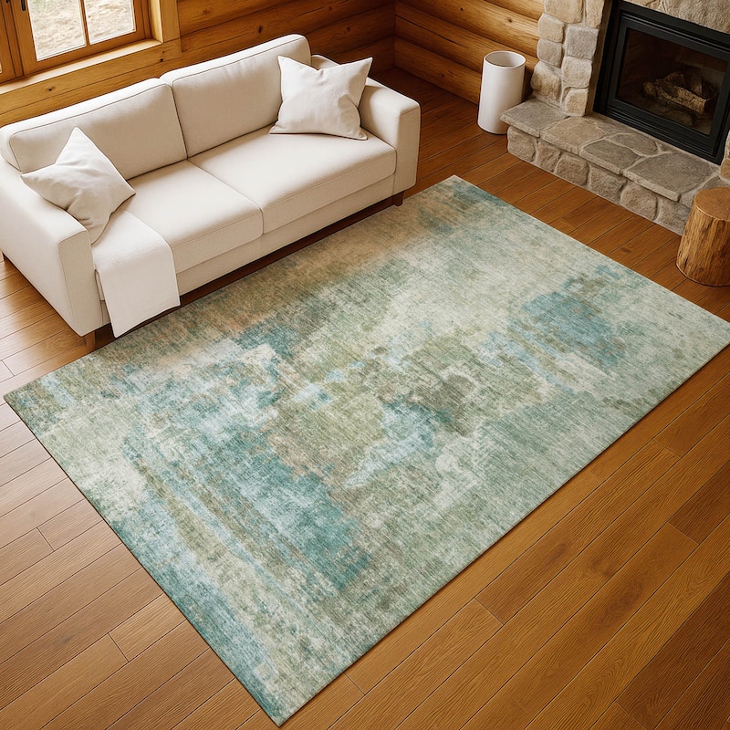 Machine Washable Indoor/ Outdoor Abstact Contemporary Chantille Rug