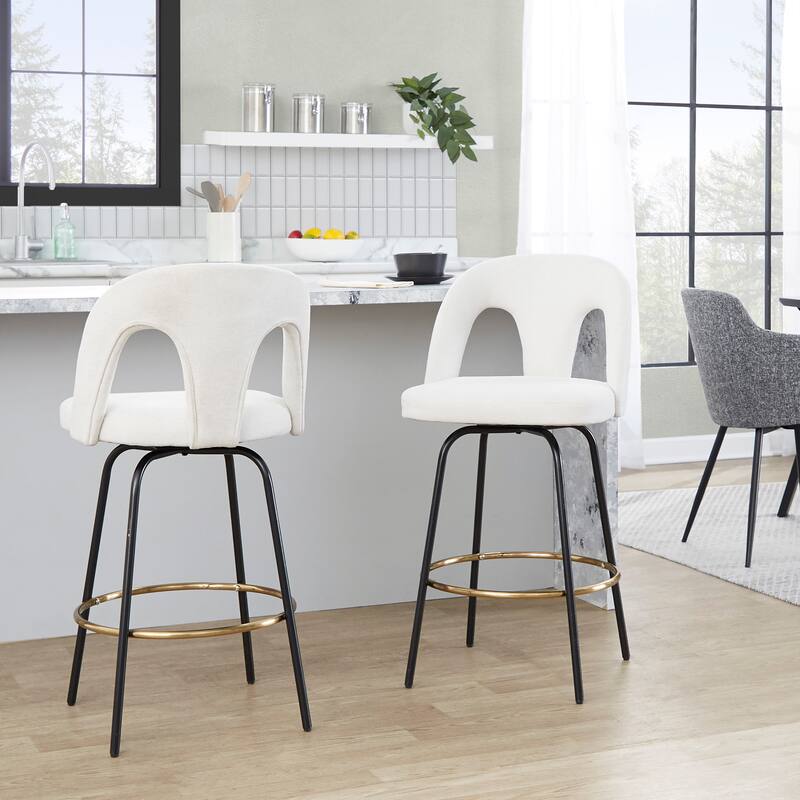 Porch & Den Ashton Upholstered 26" Black Counter Stool with Metal Legs & Gold Footrest (Set of 2)