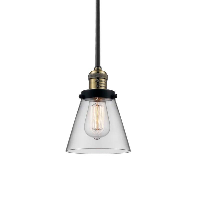 Innovations Lighting Small Cone Single Light 6" Wide Mini Pendant with - Black / Antique Brass / Clear