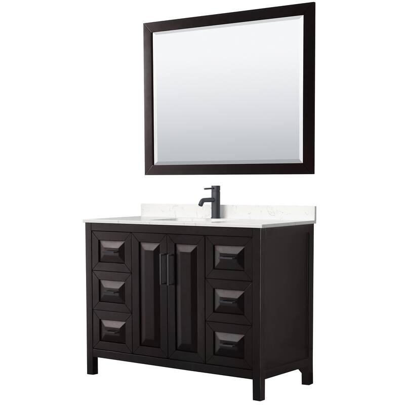 Daria 48 Inch Single Vanity, Cultured Marble Top, 46 Inch Mirror - Dk Espresso, Black Trim, Carrara Cult. Marble Top