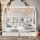 preview thumbnail 1 of 9, Twin Size House Bed with Trundle and Shelf White