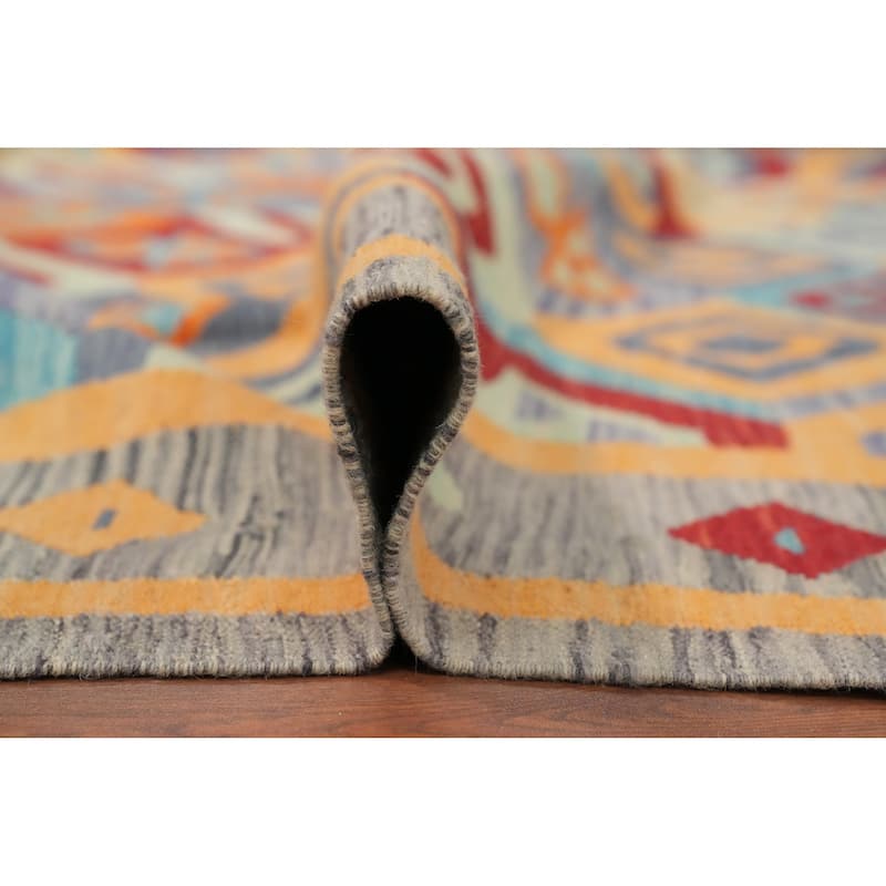 Hand Woven Oriental 100% Wool Carpet Southwestern Tribal Multi-Colored Kilim Area Rug - 9' 8'' X 6' 7''