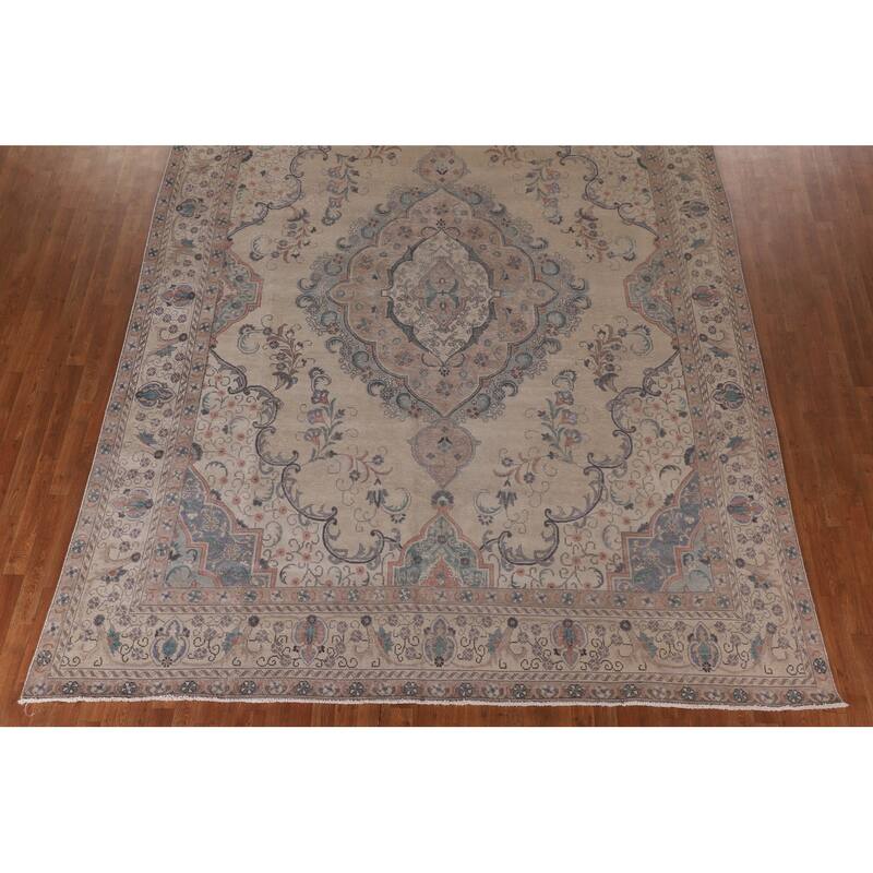 Tabriz Persian Vintage Area Rug Handmade Wool Carpet - 9'7" x 12'7"