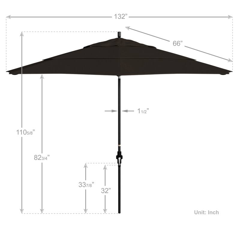 California Umbrella 11' Rd Golden State Series Patio Umbrella Black Aluminum Frame Crank Lift Collar Tilt Pacifica