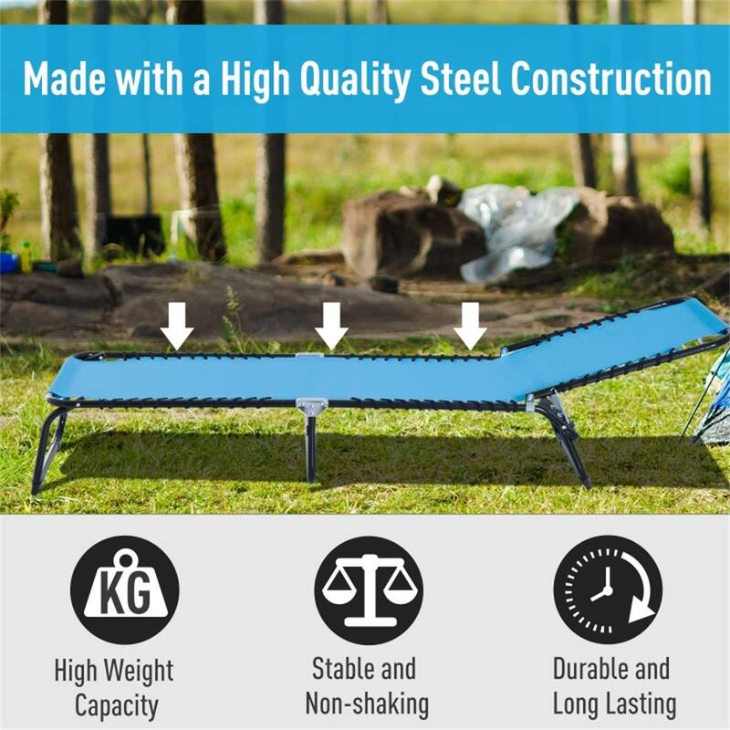 Adjustable Reclining Outdoor Lounge Chair Foldable Portable Camping Poolside Patio with Mesh Fabric and Steel Frame