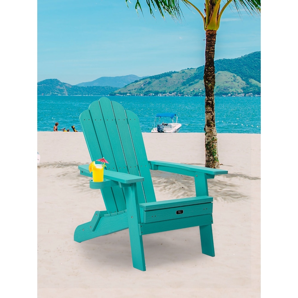 Folding Adirondack Chair with Pullout Ottoman with Cup Holder