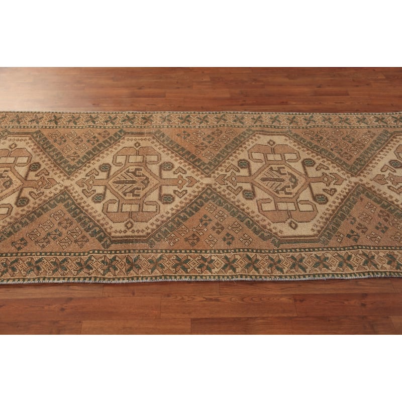 Geometric Bakhtiari Persian Runner Rug Handmade Wool Carpet - 3'4"x 9'6"
