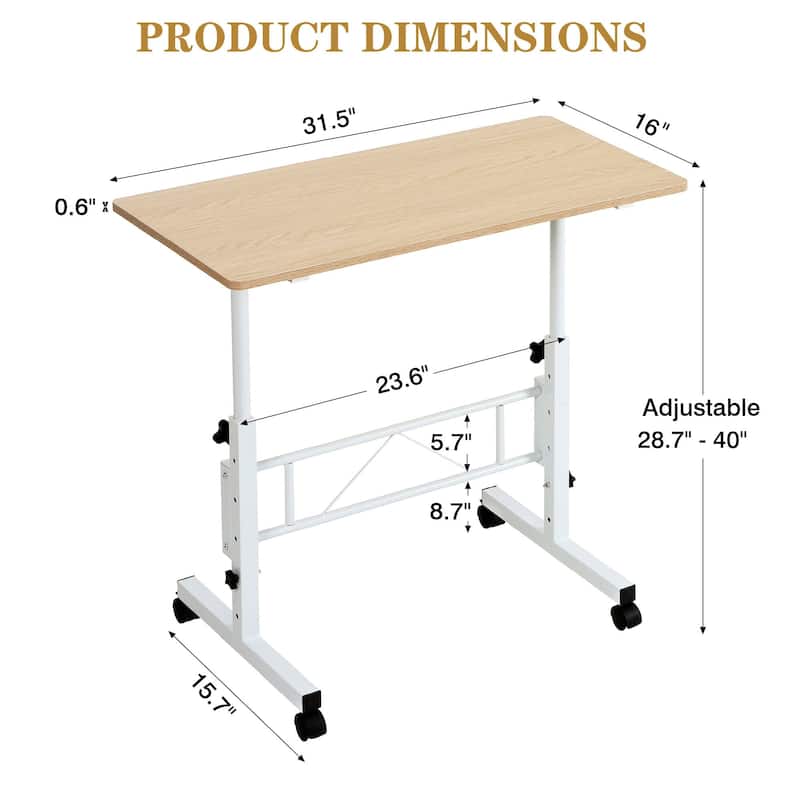 Mobile Stand Up Desk with Wheels, Small Standing Desk Adjustable Height, 31.5 Inch Portable Rolling Desks