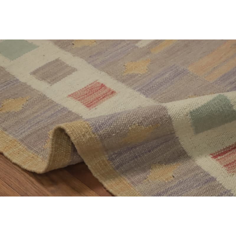 Hand Woven Oriental 100% Wool Carpet Southwestern Tribal Purples Kilim Area Rug - 6' 9'' X 4' 11''