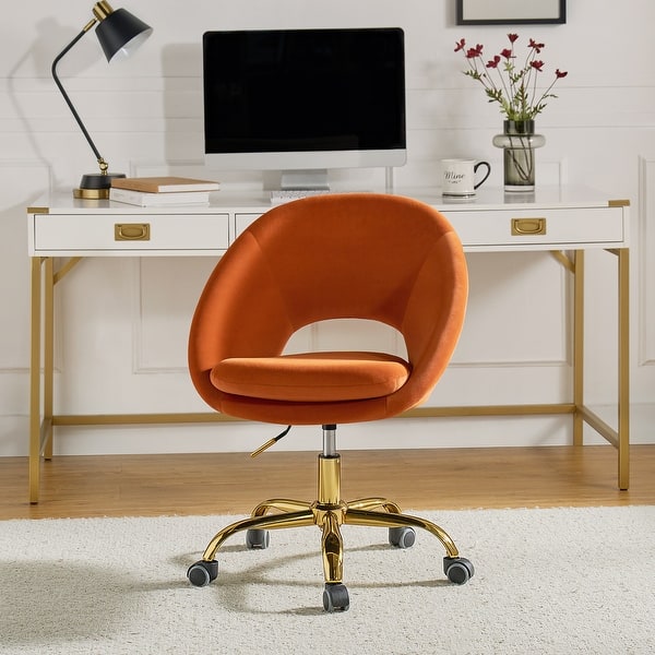 slide 2 of 10, HULALA HOME Ramona Modern Velvet Height Adjustable 360 Swivel Task Chair with Metal Base Orange