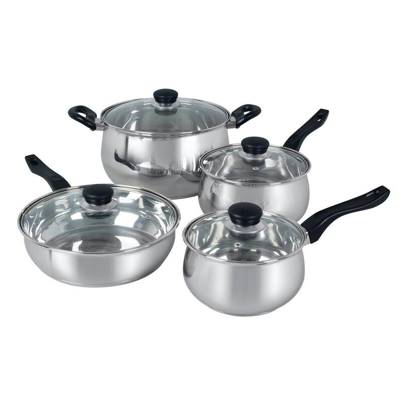Arezzo 8 Piece Stainless Steel Glass Lids Kitchen Cookware Set with Stay Cool Handle