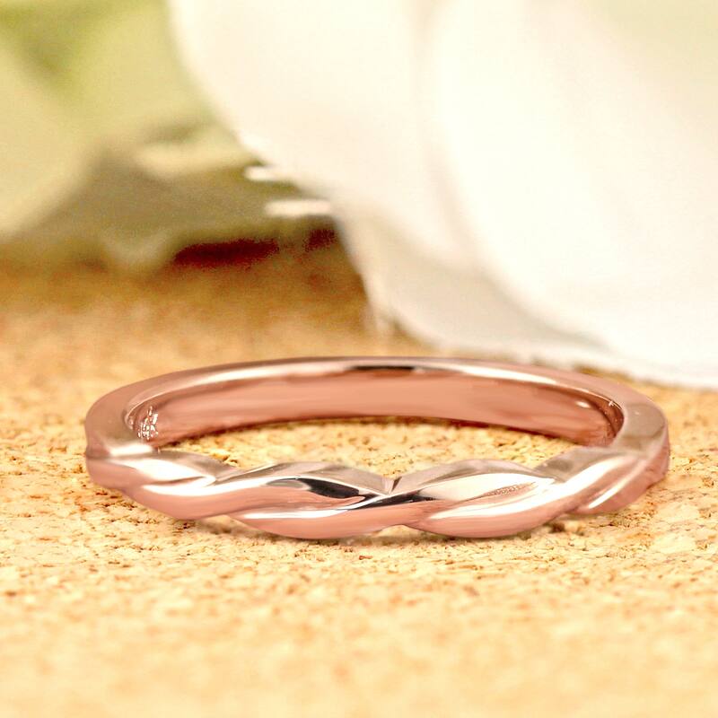 Auriya 14k Gold Ultra-thin Twisted Stackable Wedding Band