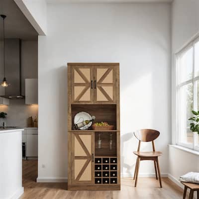 Kitchen Storage Cabinet with Wine Compartments and Microwave Shelves