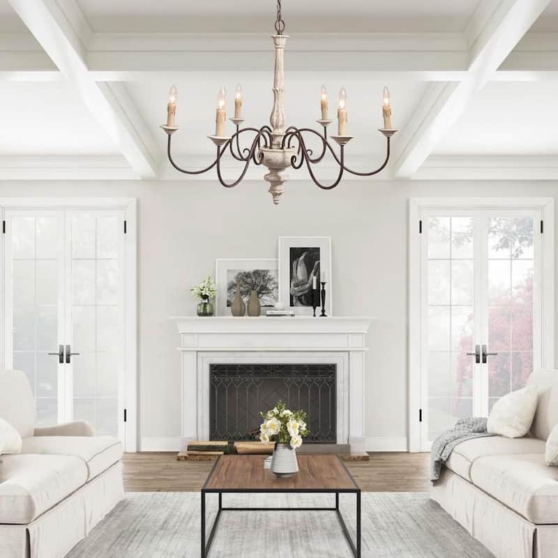6-light Weathered Wood Candle Style Chandelier
