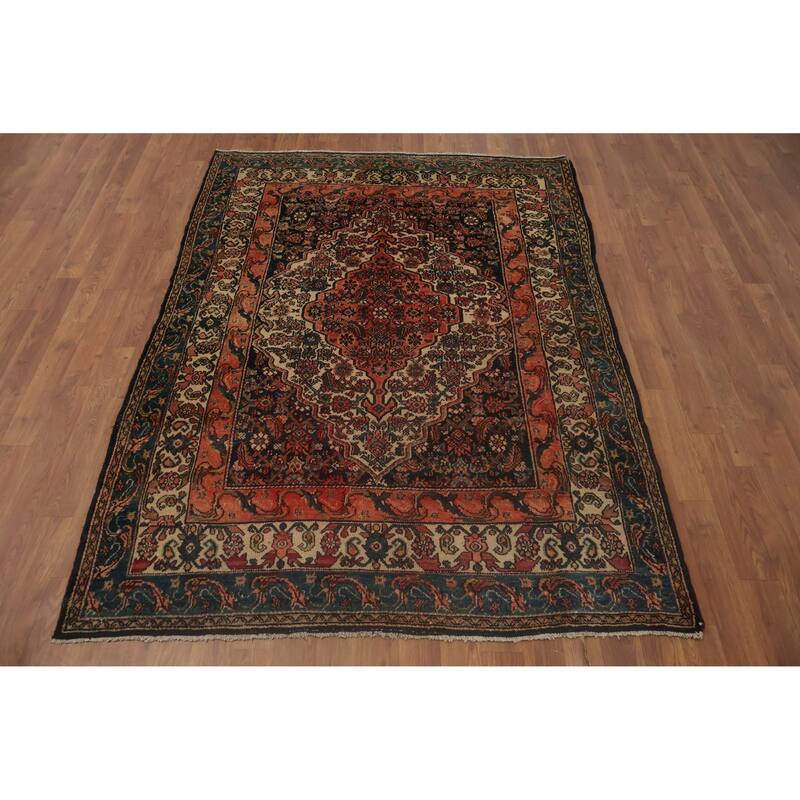 Hand Knotted Oriental 100% Wool Carpet Traditional Medallion Beige & Ivories Bibikabad Area Rug - 6' 2'' X 4' 5''