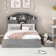 preview thumbnail 3 of 12, Gray Full Size Wood Platform Bed Featuring House-Shaped Headboard and Storage Drawers