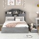 preview thumbnail 31 of 40, Wood Platform Bed with House-shaped Storage Headboard and 2 Drawers for Bedroom