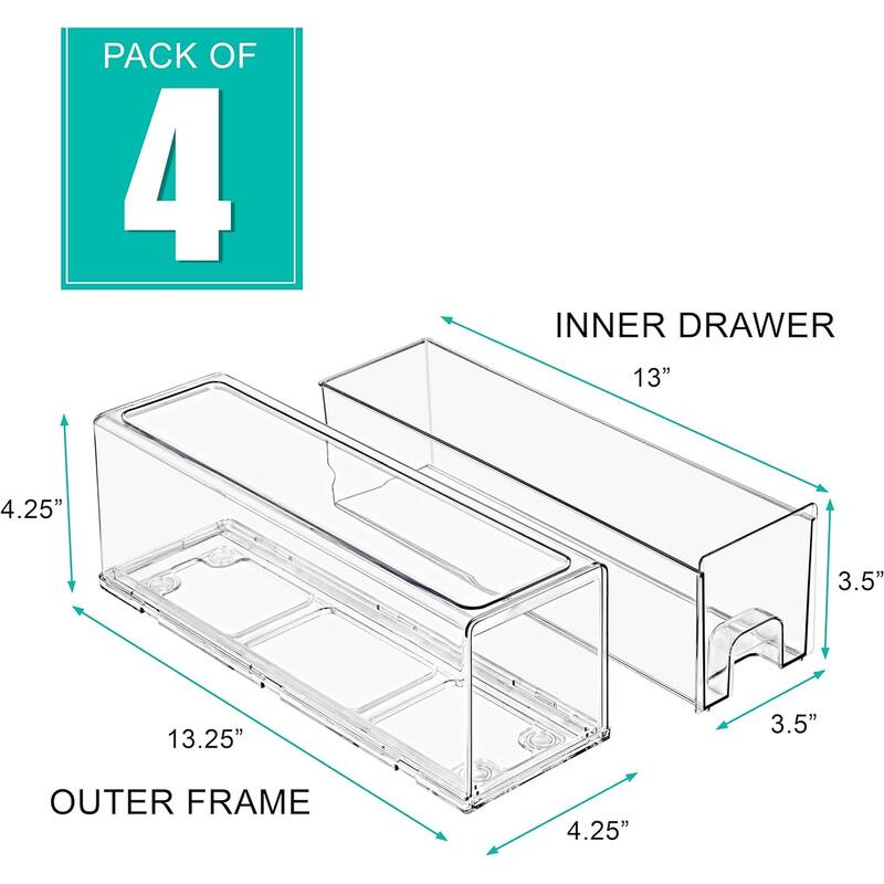 Sorbus Fridge Drawers Clear Small Stackable Pull-Out Refrigerator Food Kitchen Freezer Vanity Organization Storage (4 Pack)