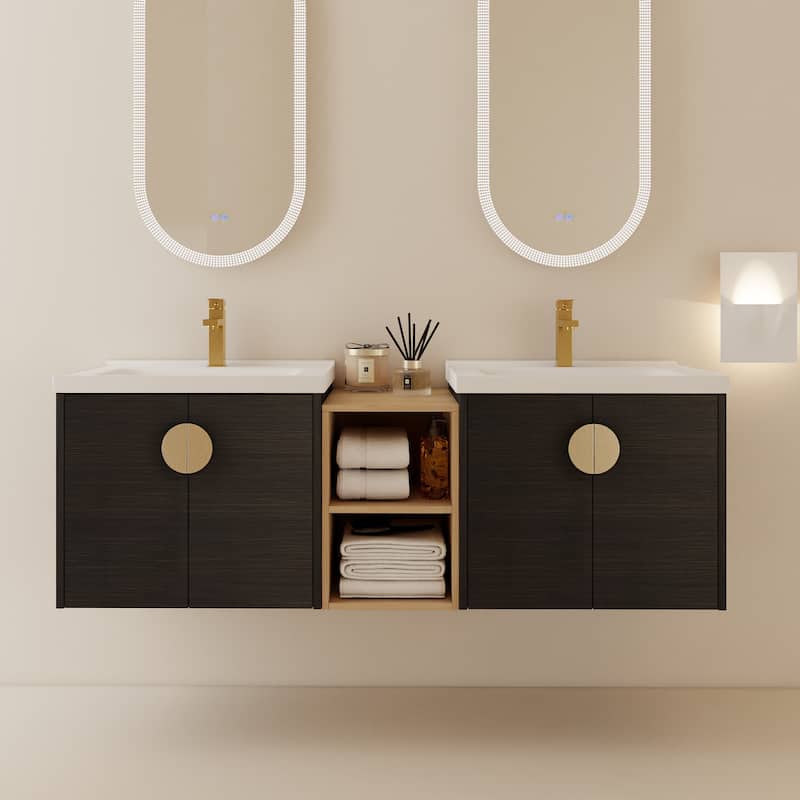 60 Inch Soft Close Doors Bathroom Vanity With Sink - Black