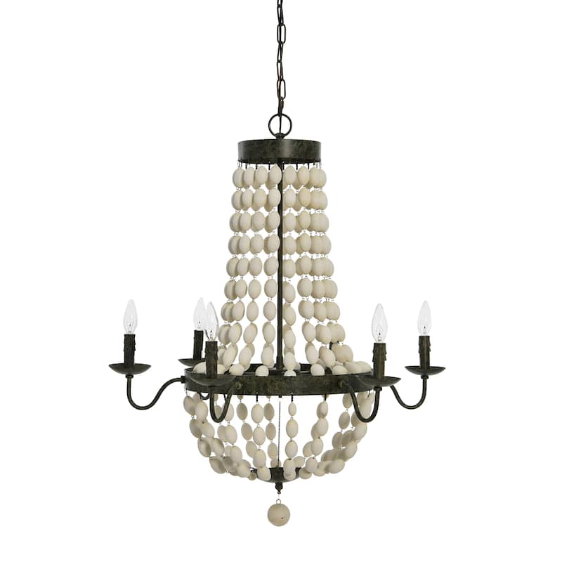 Metal Chandelier with Wood Beads & 6 Lights