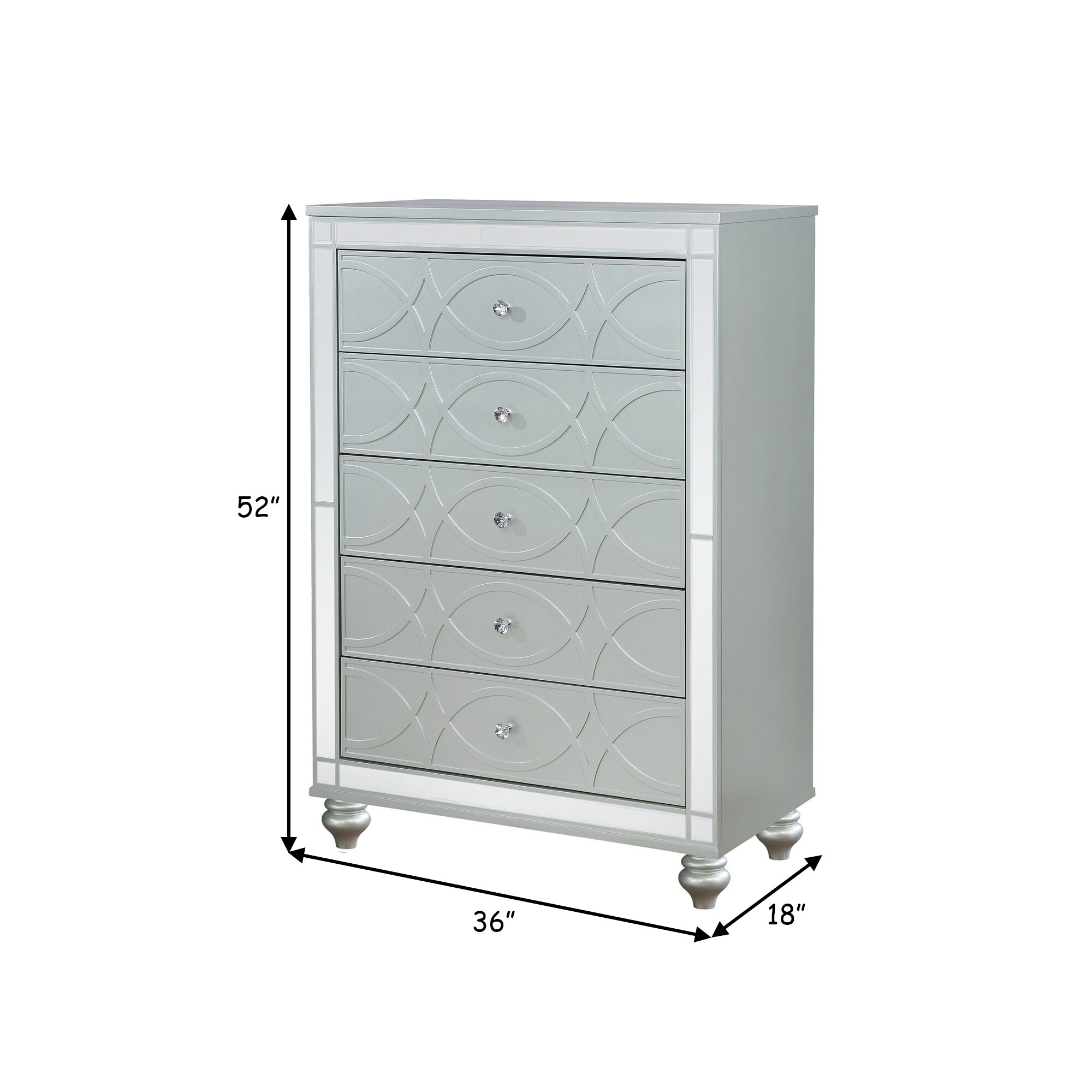 silver dresser with crystal knobs Benjara 63 Inch Wide 6 Drawer Dresser, Crystal Like Knobs, Molded Details, Silver
