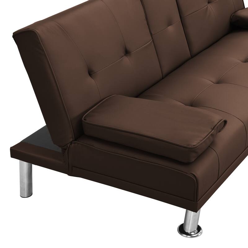 66.1" PVC Loveseat Sofa Bed with Wood Frame and Stainless Legs