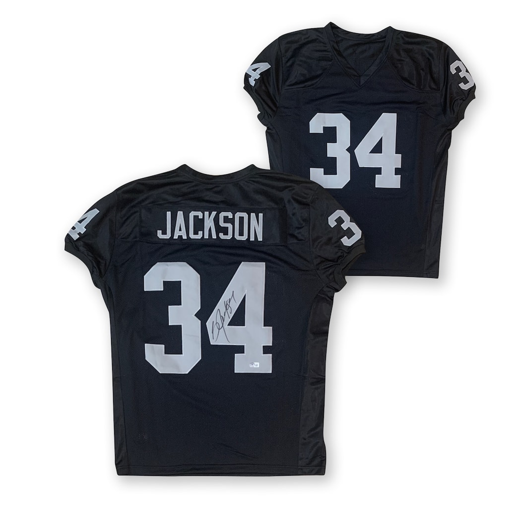 Bo Jackson Autographed Los Angeles Signed Black Football Jersey Beckett COA - 8'6" x 11'6"
